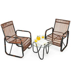 Gymax 3PCS Rattan Patio Conversation Set Bistro Furniture Set w/ Glass - See Details