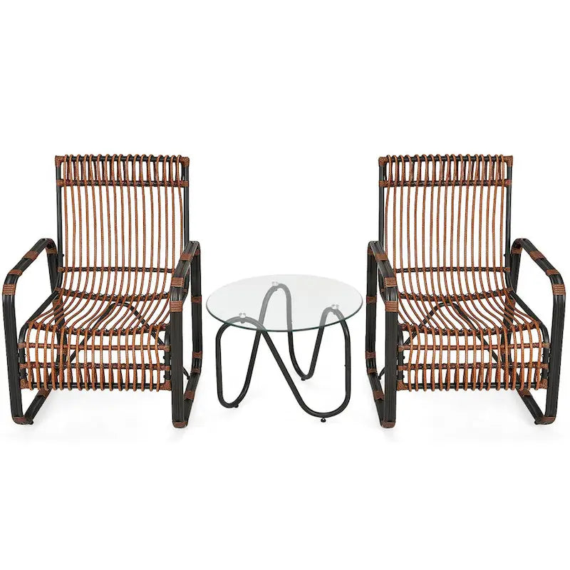 Gymax 3PCS Rattan Patio Conversation Set Bistro Furniture Set w/ Glass - See Details