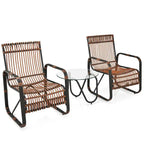 Gymax 3PCS Rattan Patio Conversation Set Bistro Furniture Set w/ Glass - See Details
