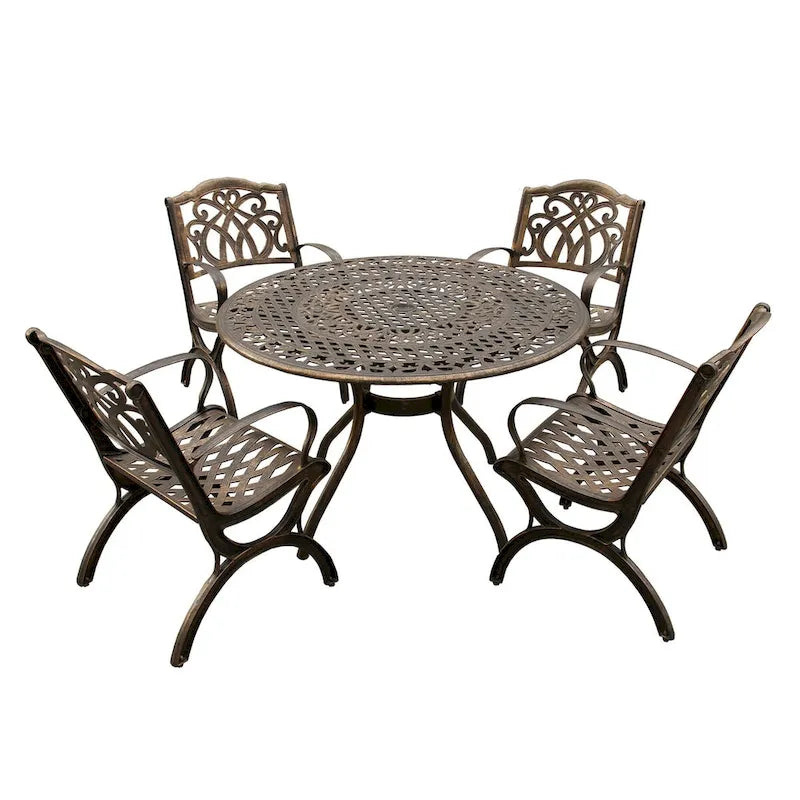 Modern Ornate Outdoor Mesh Aluminum 48-in Round Patio Dining Set with Four Chairs - N/A