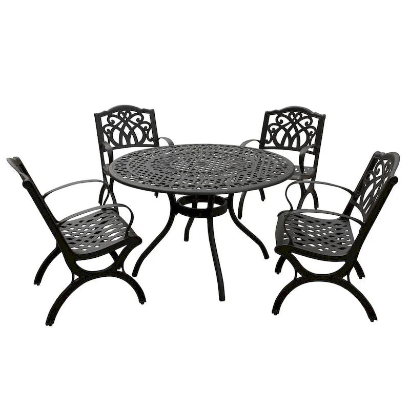 Modern Ornate Outdoor Mesh Aluminum 48-in Round Patio Dining Set with Four Chairs - N/A