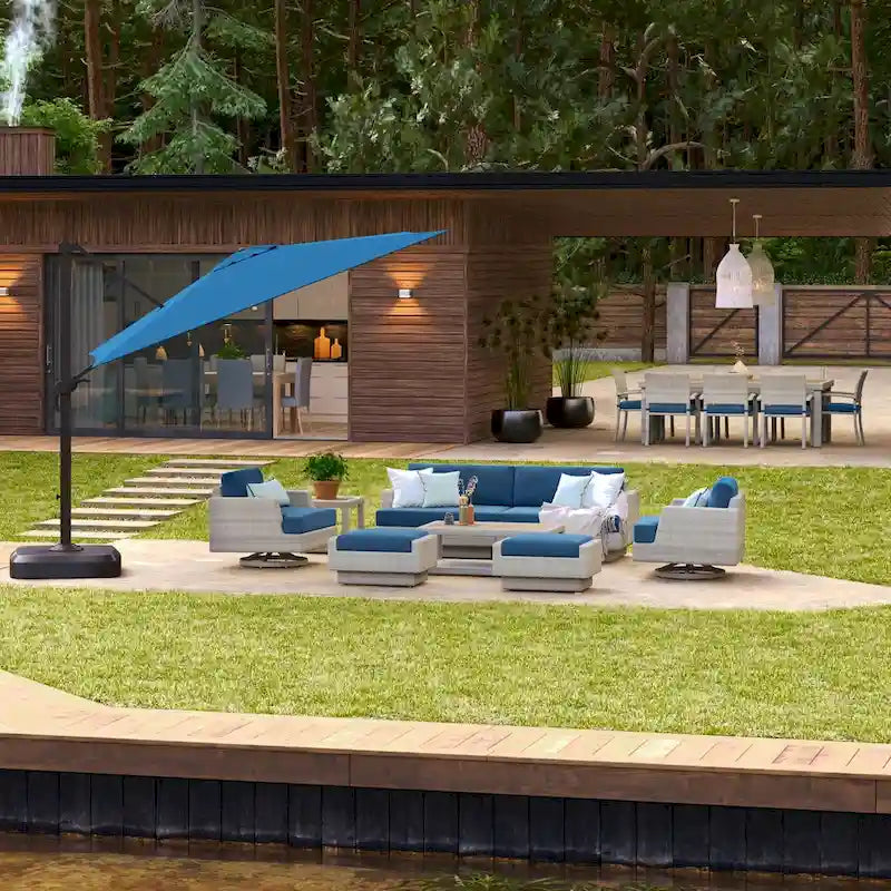 Portofino Comfort 18 Piece Sunbrella Outdoor Motion Wood Estate Set