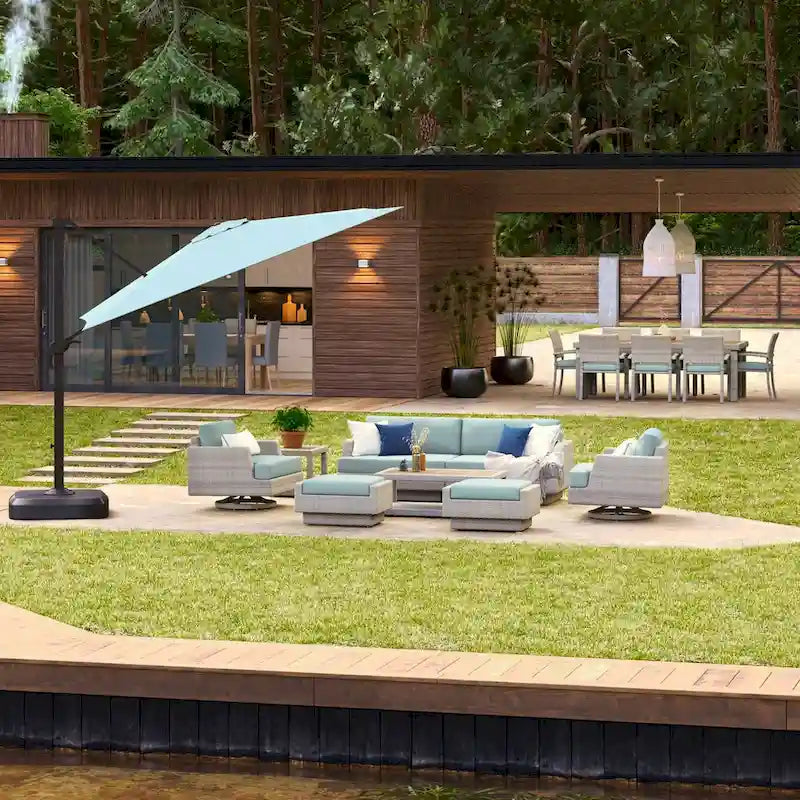 Portofino Comfort 18 Piece Sunbrella Outdoor Motion Wood Estate Set