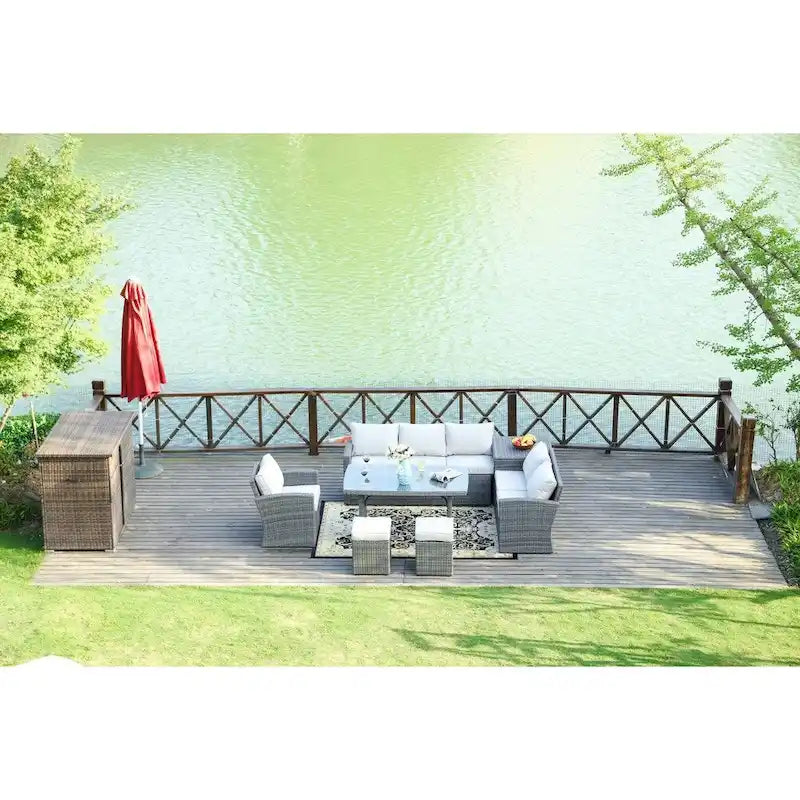 7-Piece Patio Furniture Set with Side Storage Box
