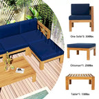Outdoor Backyard Patio Wood 5-Piece Sectional Sofa Seating Group Set with Cushions, Natural Finish