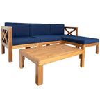 Outdoor Backyard Patio Wood 5-Piece Sectional Sofa Seating Group Set with Cushions, Natural Finish