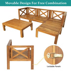 Outdoor Backyard Patio Wood 5-Piece Sectional Sofa Seating Group Set with Cushions, Natural Finish