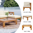 Outdoor Backyard Patio Wood 5-Piece Sectional Sofa Seating Group Set with Cushions, Natural Finish