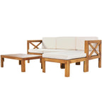 Outdoor Backyard Patio Wood 5-Piece Sectional Sofa Seating Group Set with Cushions, Natural Finish