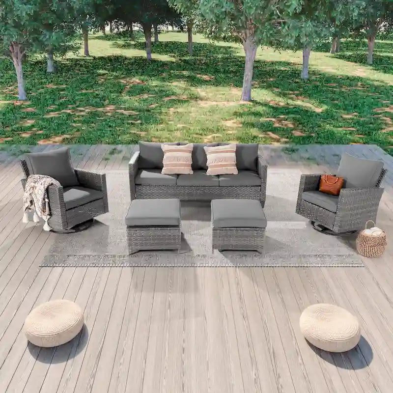 Patio Gray Rattan Outdoor Furniture Swivel Rocking Sofa
