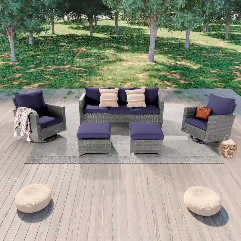 Patio Gray Rattan Outdoor Furniture Swivel Rocking Sofa