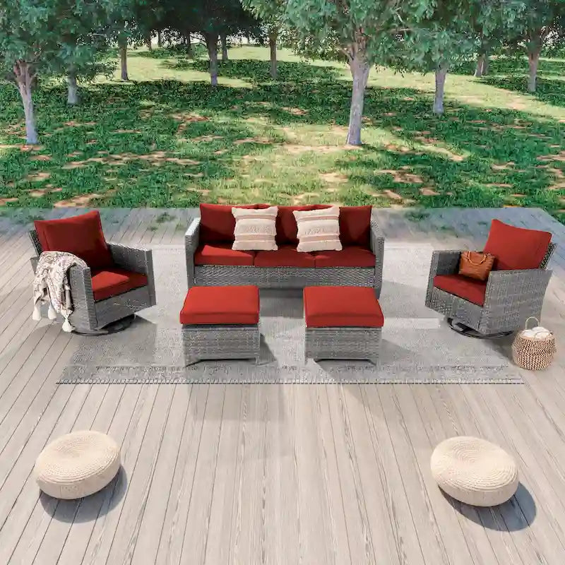Patio Gray Rattan Outdoor Furniture Swivel Rocking Sofa