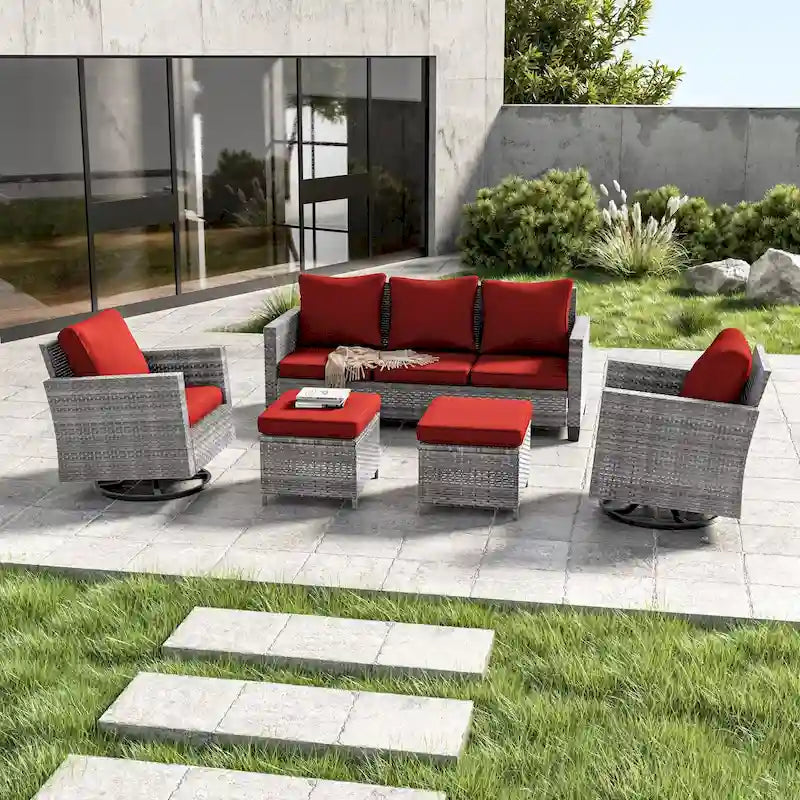 Patio Gray Rattan Outdoor Furniture Swivel Rocking Sofa
