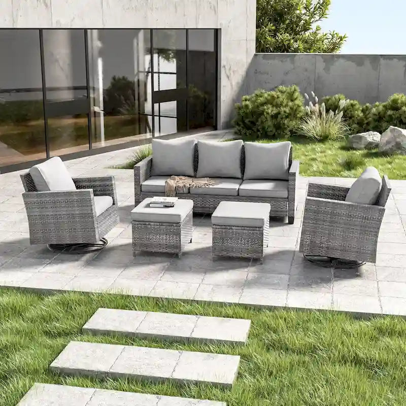Patio Gray Rattan Outdoor Furniture Swivel Rocking Sofa