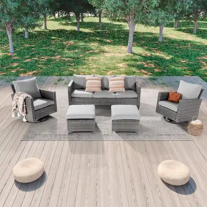 Patio Gray Rattan Outdoor Furniture Swivel Rocking Sofa