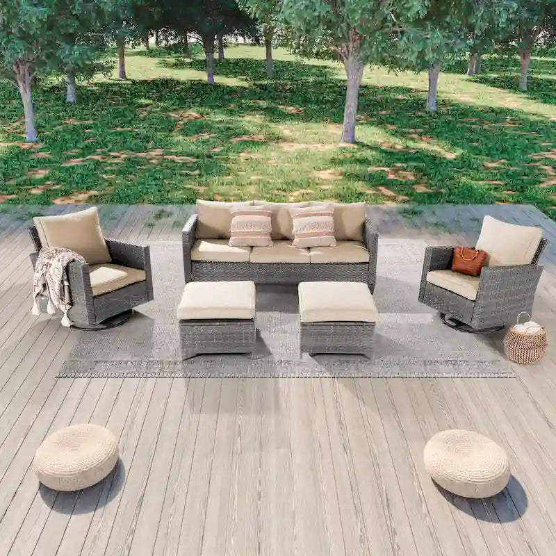 Patio Gray Rattan Outdoor Furniture Swivel Rocking Sofa