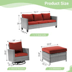 Patio Gray Rattan Outdoor Furniture Swivel Rocking Sofa