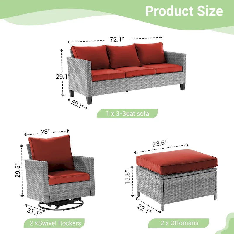Patio Gray Rattan Outdoor Furniture Swivel Rocking Sofa