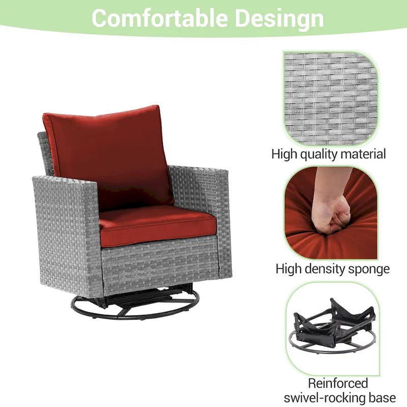 Patio Gray Rattan Outdoor Furniture Swivel Rocking Sofa