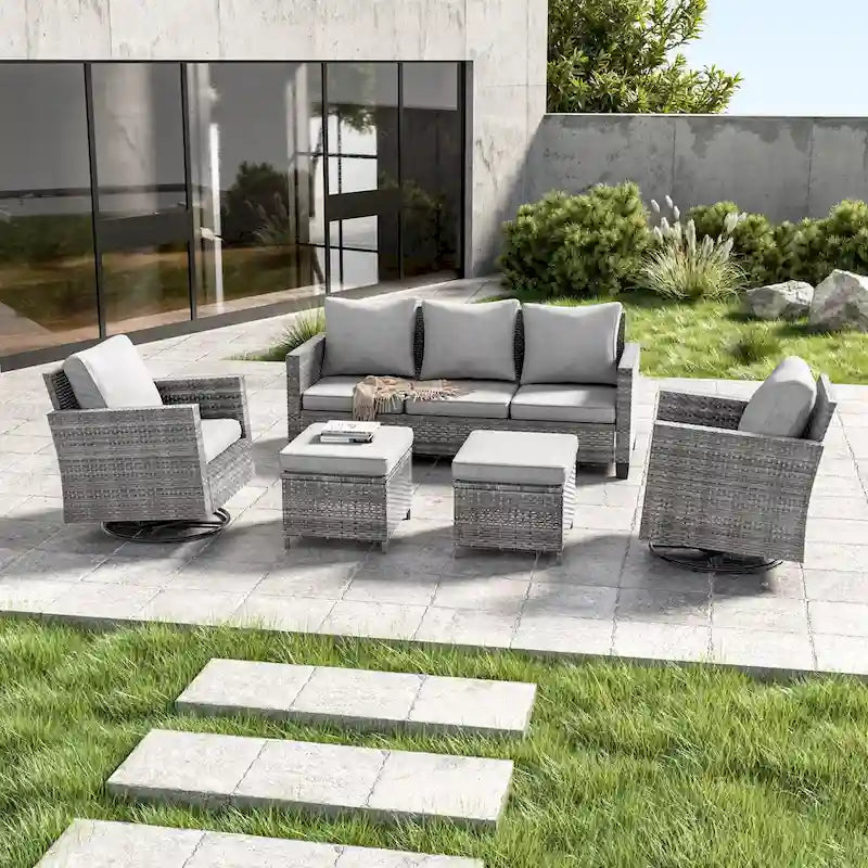 Patio Gray Rattan Outdoor Furniture Swivel Rocking Sofa