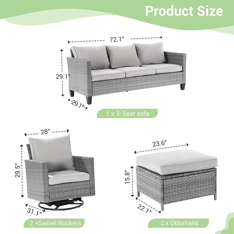 Patio Gray Rattan Outdoor Furniture Swivel Rocking Sofa