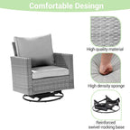 Patio Gray Rattan Outdoor Furniture Swivel Rocking Sofa