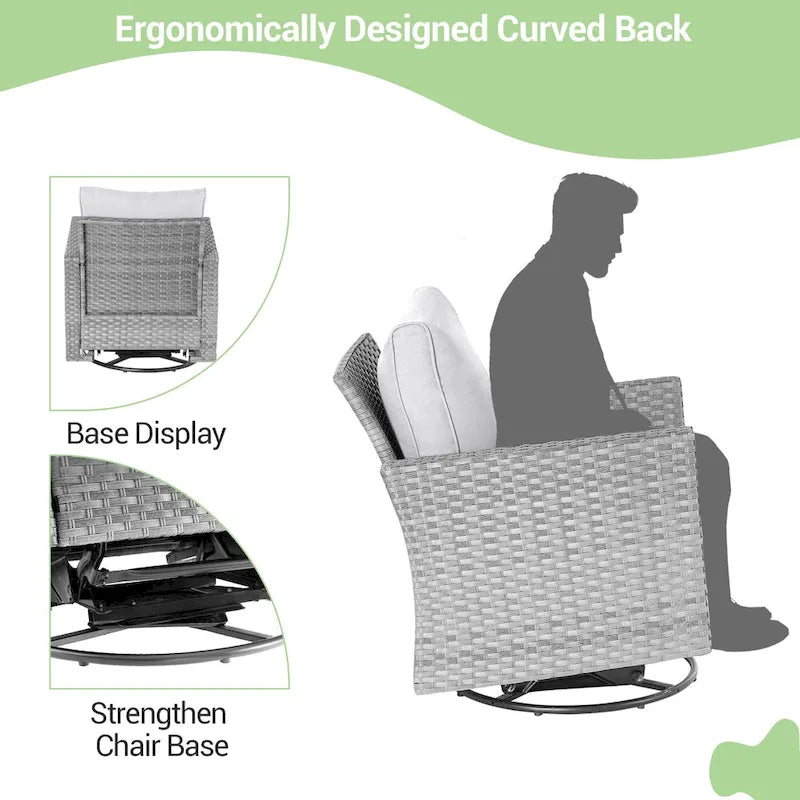 Patio Gray Rattan Outdoor Furniture Swivel Rocking Sofa