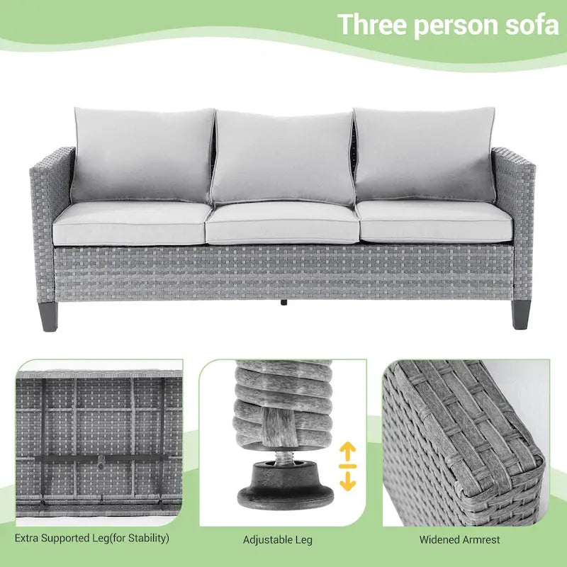 Patio Gray Rattan Outdoor Furniture Swivel Rocking Sofa