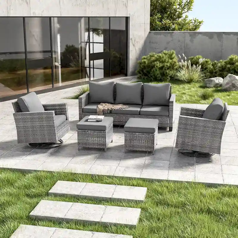 Patio Gray Rattan Outdoor Furniture Swivel Rocking Sofa