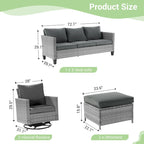Patio Gray Rattan Outdoor Furniture Swivel Rocking Sofa