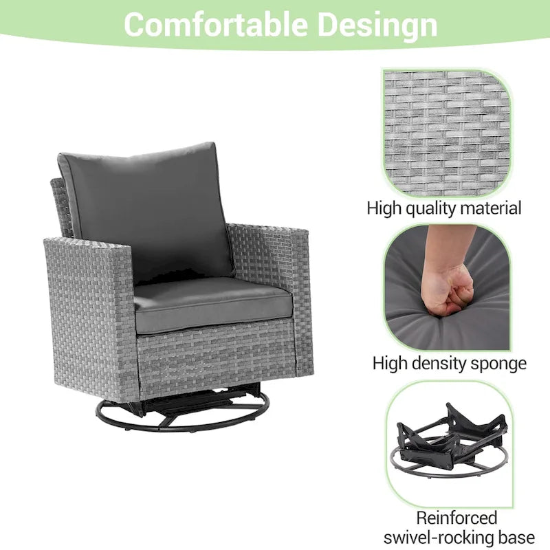 Patio Gray Rattan Outdoor Furniture Swivel Rocking Sofa
