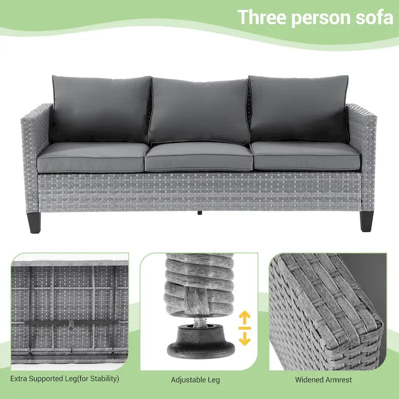 Patio Gray Rattan Outdoor Furniture Swivel Rocking Sofa