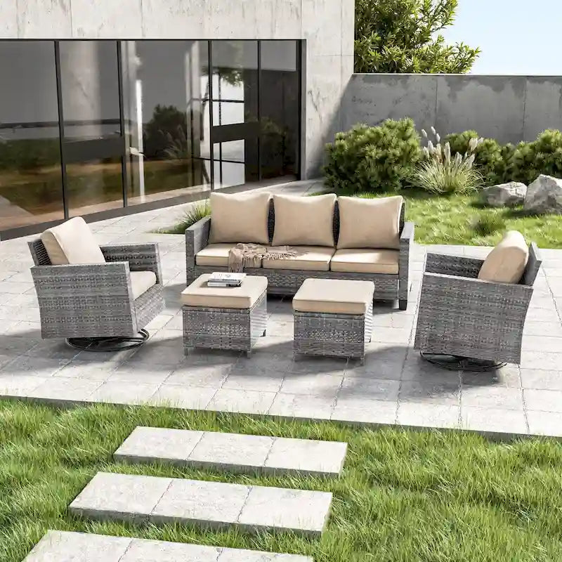 Patio Gray Rattan Outdoor Furniture Swivel Rocking Sofa