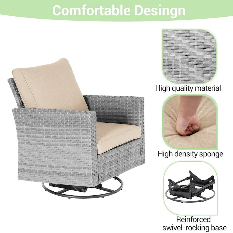 Patio Gray Rattan Outdoor Furniture Swivel Rocking Sofa