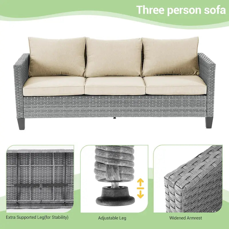 Patio Gray Rattan Outdoor Furniture Swivel Rocking Sofa