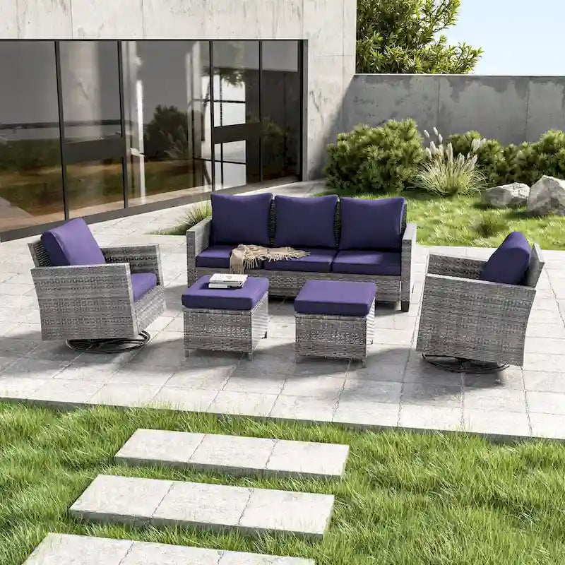 Patio Gray Rattan Outdoor Furniture Swivel Rocking Sofa
