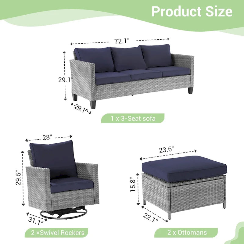 Patio Gray Rattan Outdoor Furniture Swivel Rocking Sofa
