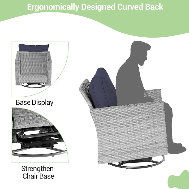 Patio Gray Rattan Outdoor Furniture Swivel Rocking Sofa