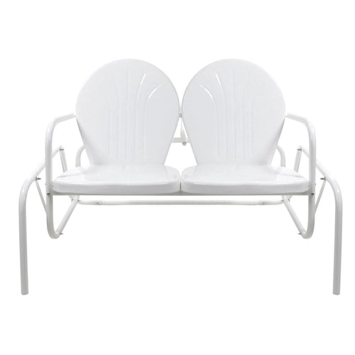 48.25 Outdoor Retro 2-Person Metal Tulip Double Glider Patio Chair White