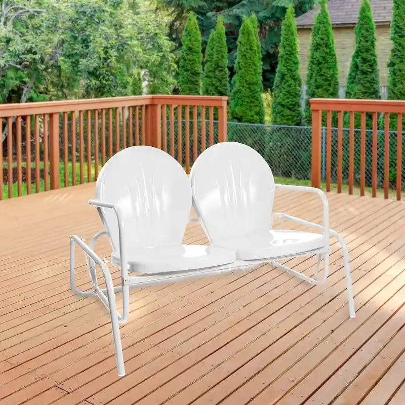 48.25 Outdoor Retro 2-Person Metal Tulip Double Glider Patio Chair White