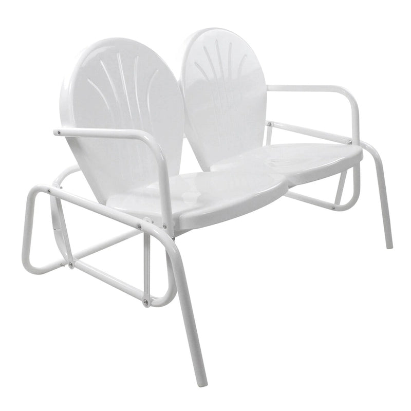 48.25 Outdoor Retro 2-Person Metal Tulip Double Glider Patio Chair White