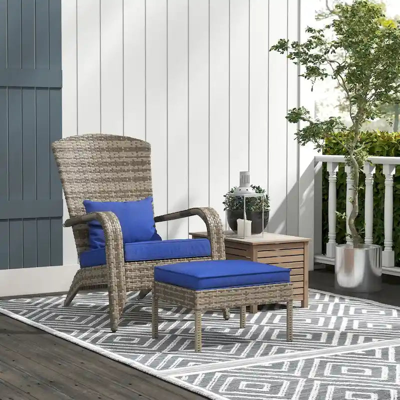 Patio Wicker Adirondack Chair with Ottoman, Cushions