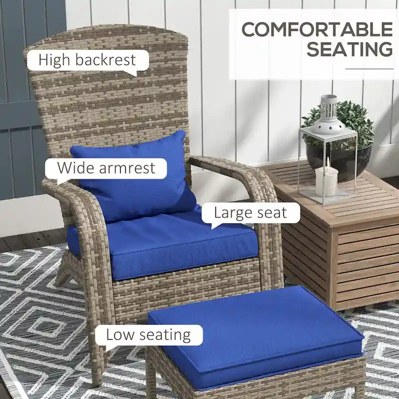 Patio Wicker Adirondack Chair with Ottoman, Cushions