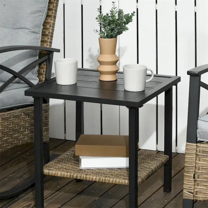 3 Piece Patio Wicker Rocking Chair Set with Cushioned and Coffee Table