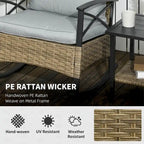 3 Piece Patio Wicker Rocking Chair Set with Cushioned and Coffee Table