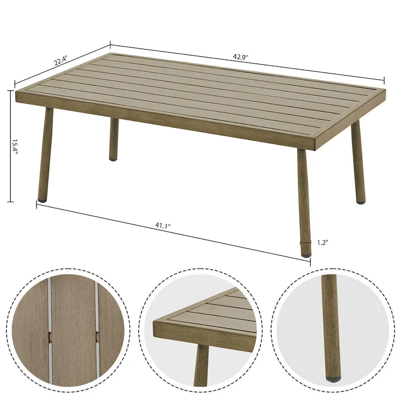 Aluminum Patio Conversation, 3-Seat Outdoor Couch with Ottomans and Coffee Table
