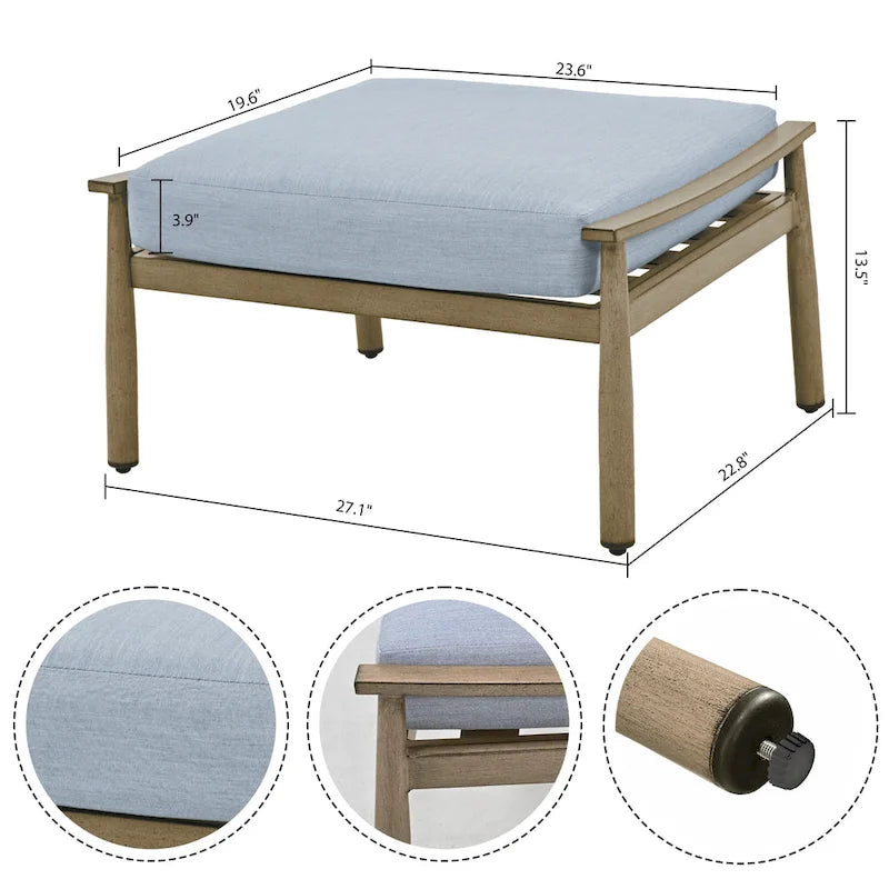 6-Piece Aluminum Patio Conversation Set, 3-Seat Outdoor Couch with Ottomans and Coffee Table