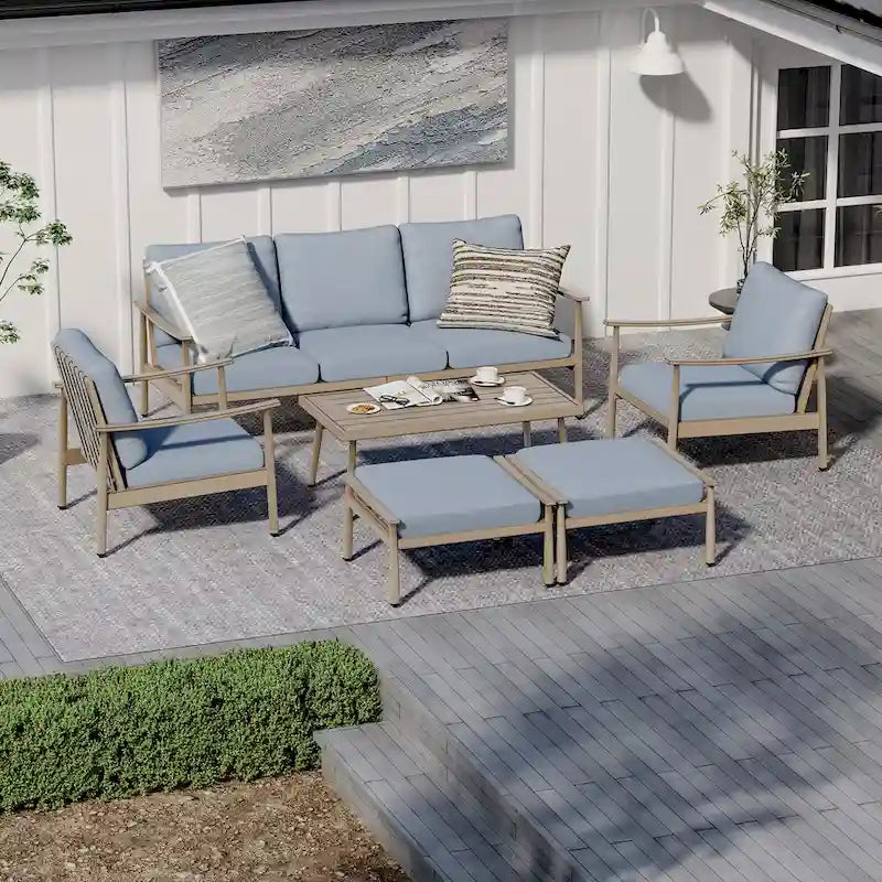 Aluminum Patio Conversation, 3-Seat Outdoor Couch with Ottomans and Coffee Table