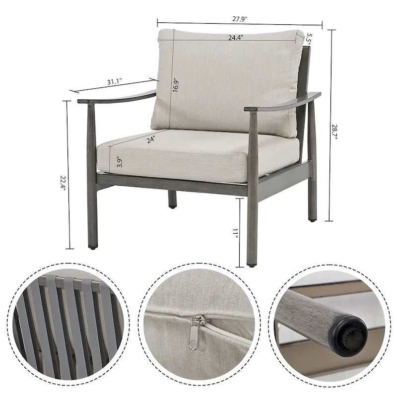 Aluminum Patio Conversation, 3-Seat Outdoor Couch with Ottomans and Coffee Table