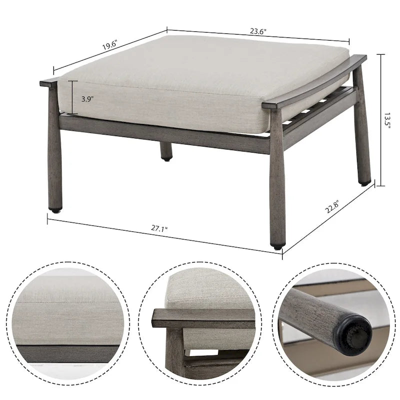 Aluminum Patio Conversation, 3-Seat Outdoor Couch with Ottomans and Coffee Table
